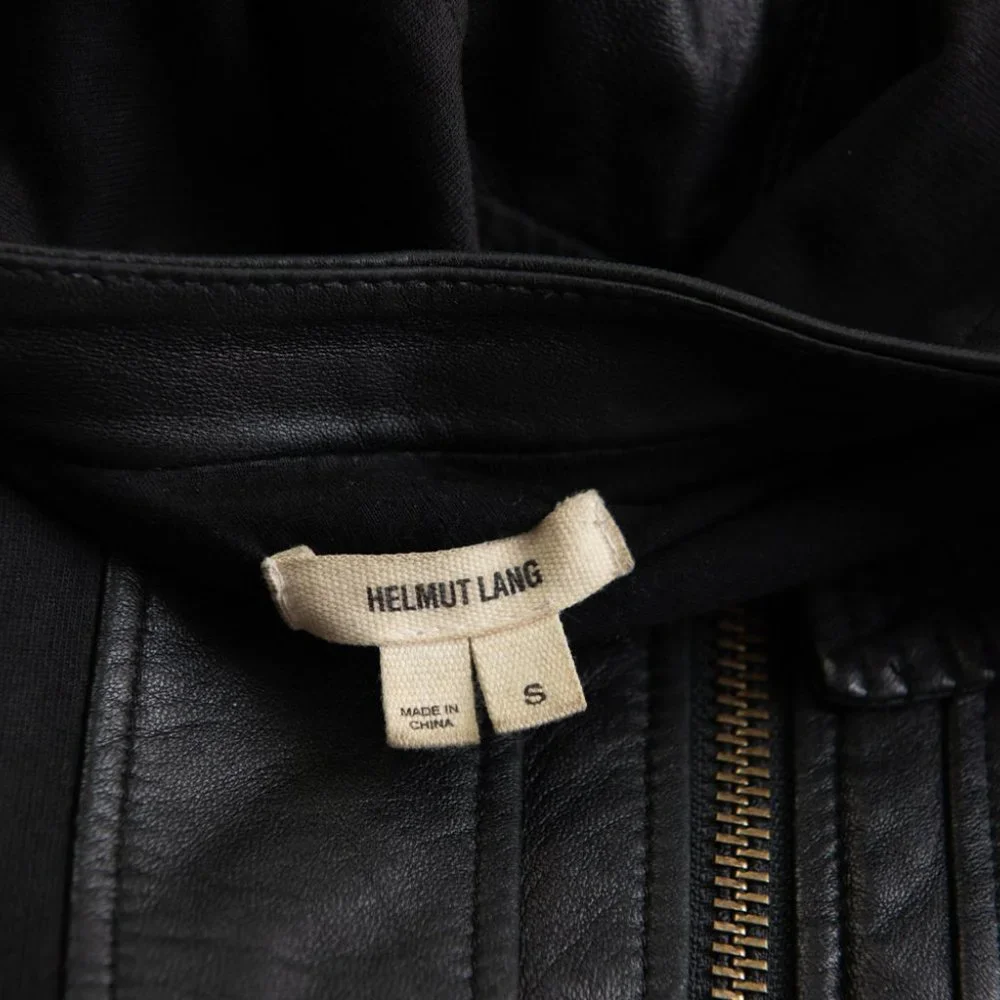 Helmut Lang Lamb Leather Jacket Sweatshirt Combo Coat Mix Media Black Size Small